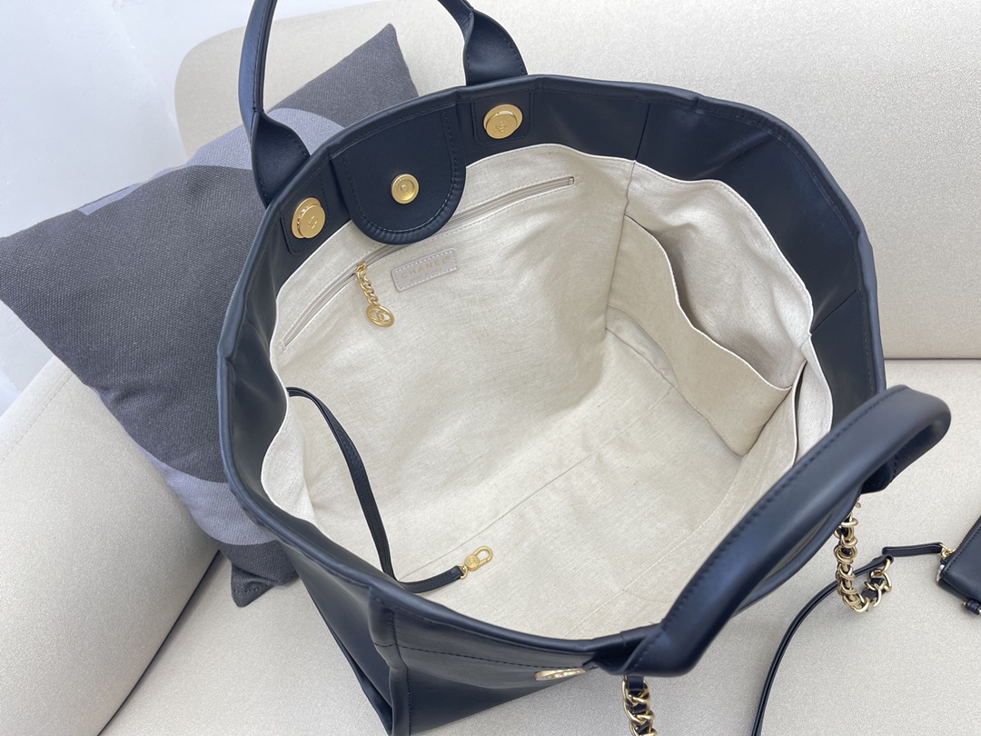 Calfskin Large Shopping Shoulder Bag Tote Bag A66941 Dark Blue 